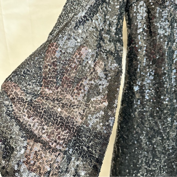 Womens Black Sequined Round Neck Long Sleeve Mini Dress Size XL - Picture 2 of 7